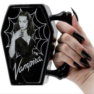 Vampira Licensed Large Black Coffin Bone Handle Ceramic Coffee Mug 18oz NIB